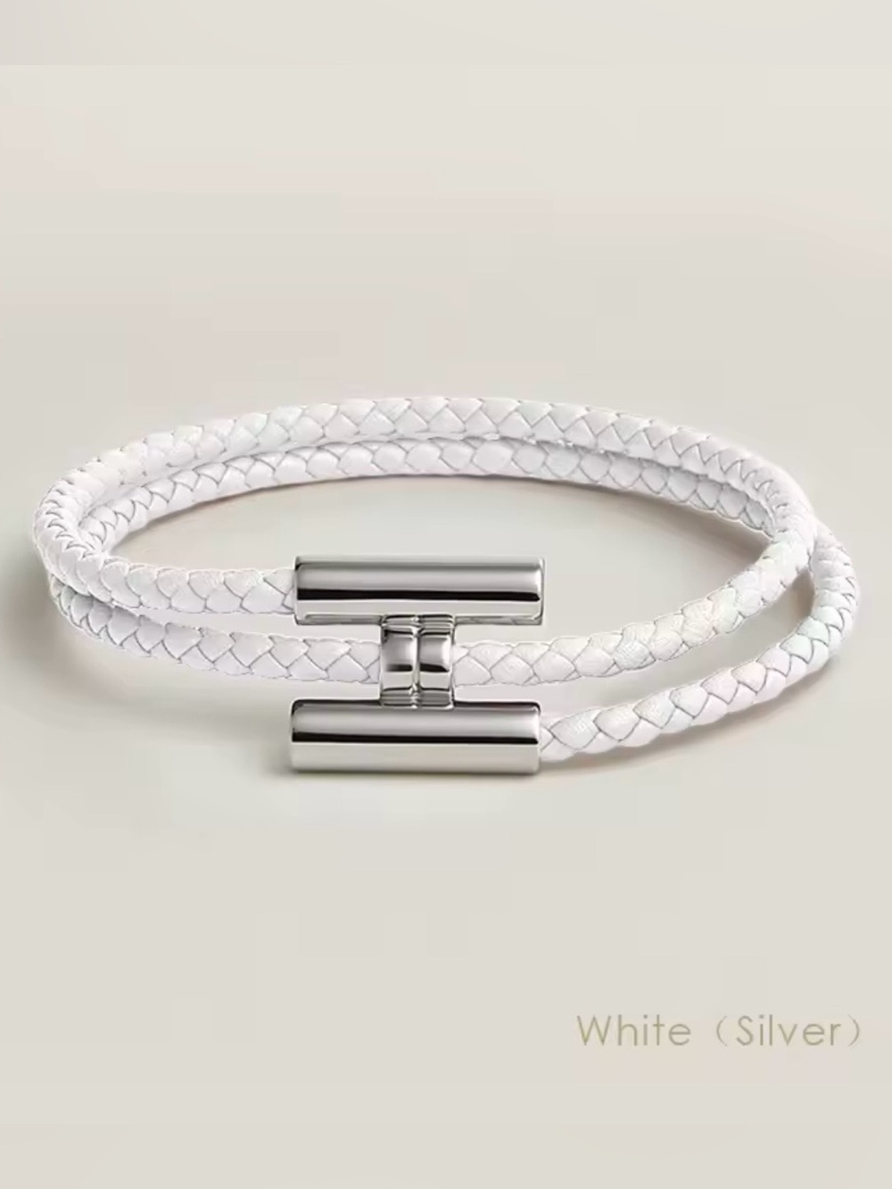 Leather Wrap Bracelet (ONE) White/Silver
